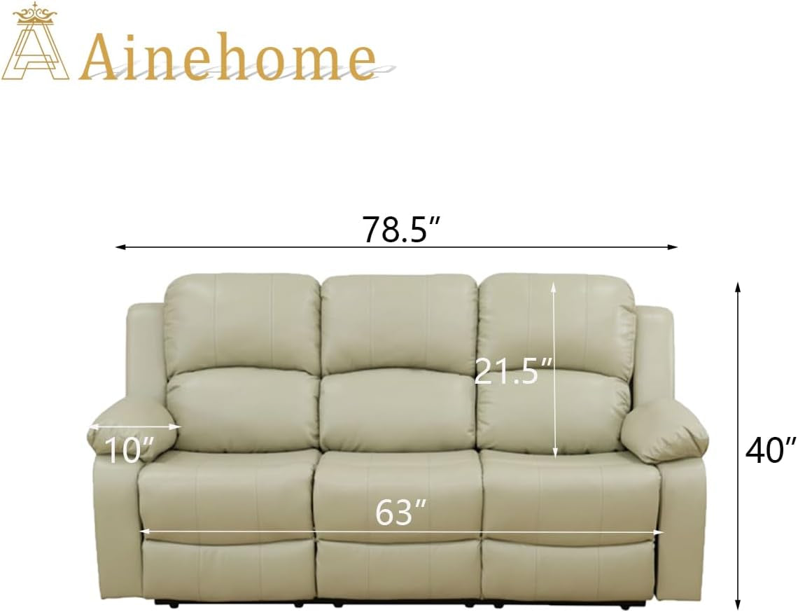 Beige Leather Recliner Sofa Set With Built In Coffee Table