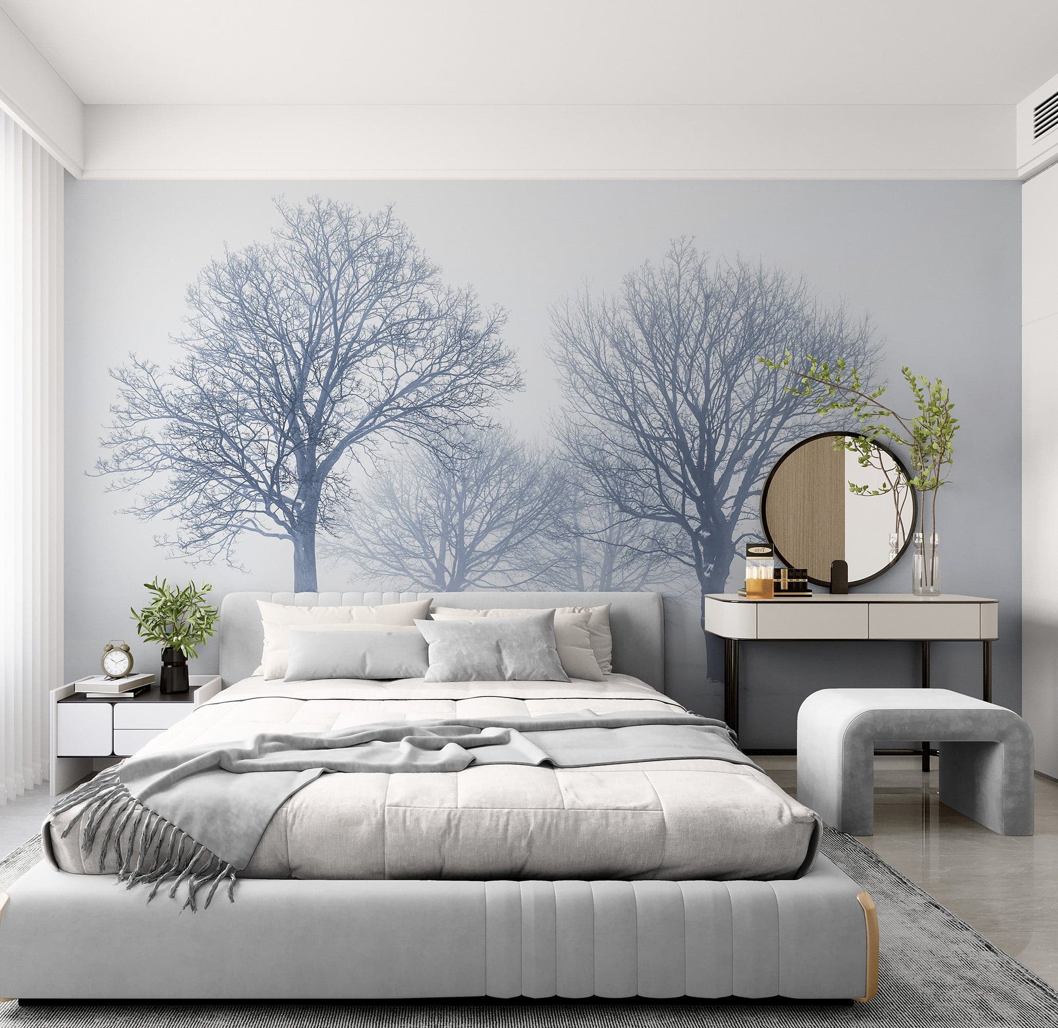 Black and White Snow Covered Trees Winter Landscape Wall Mural. #7042