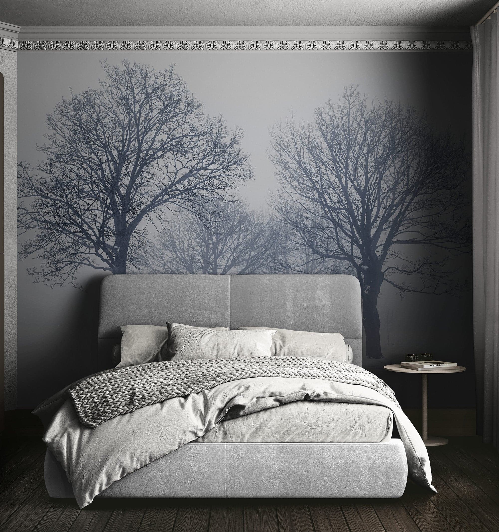 Black and White Snow Covered Trees Winter Landscape Wall Mural. #7042
