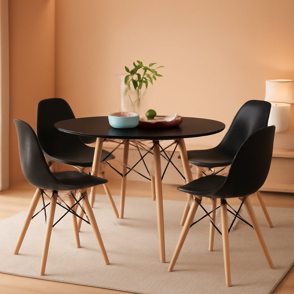 Five Piece Compact Table And Chair Set With Plastic Seats