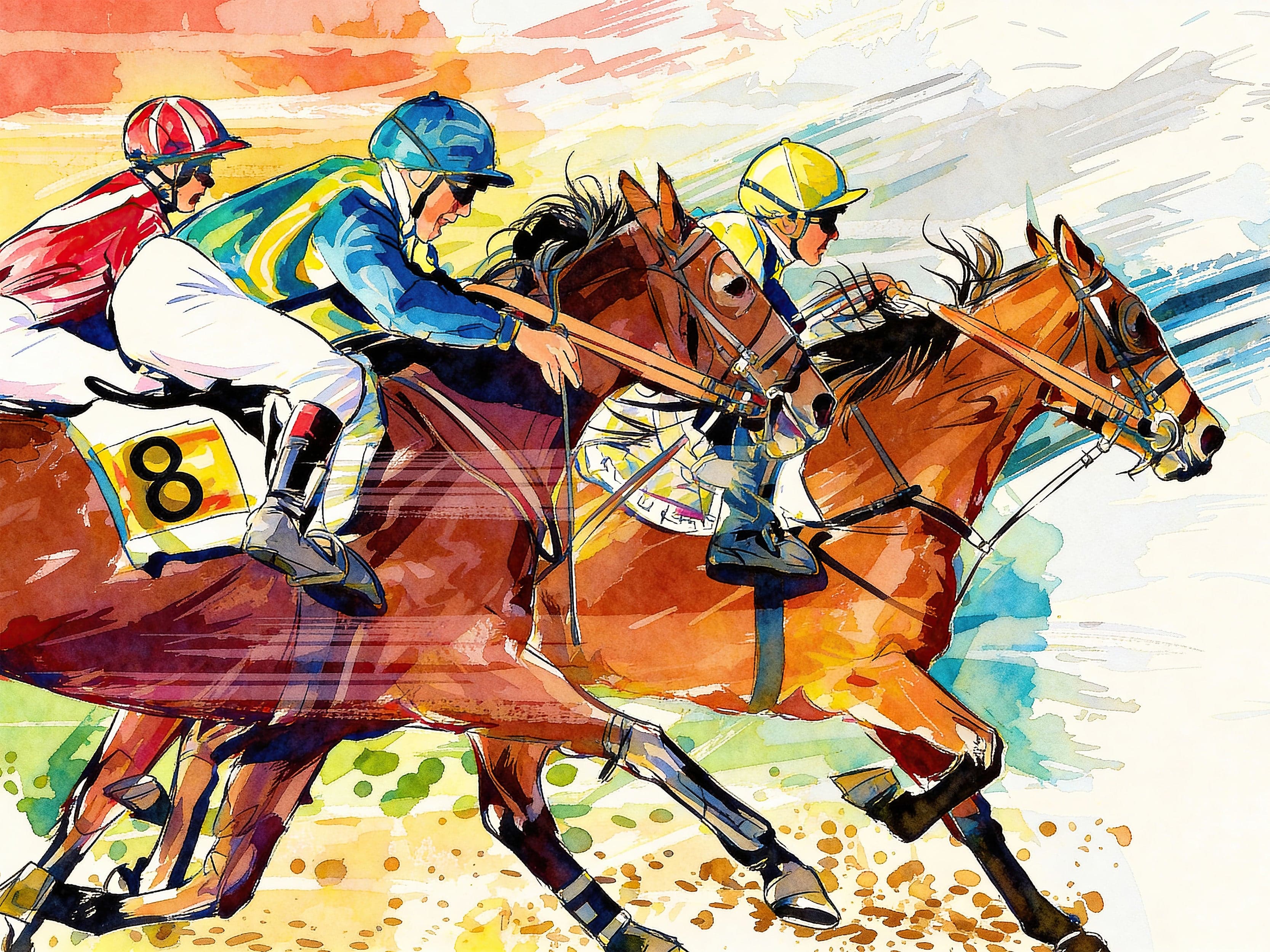 Jockey Equestrian Horse Racing Colorful Wall Mural. #7047