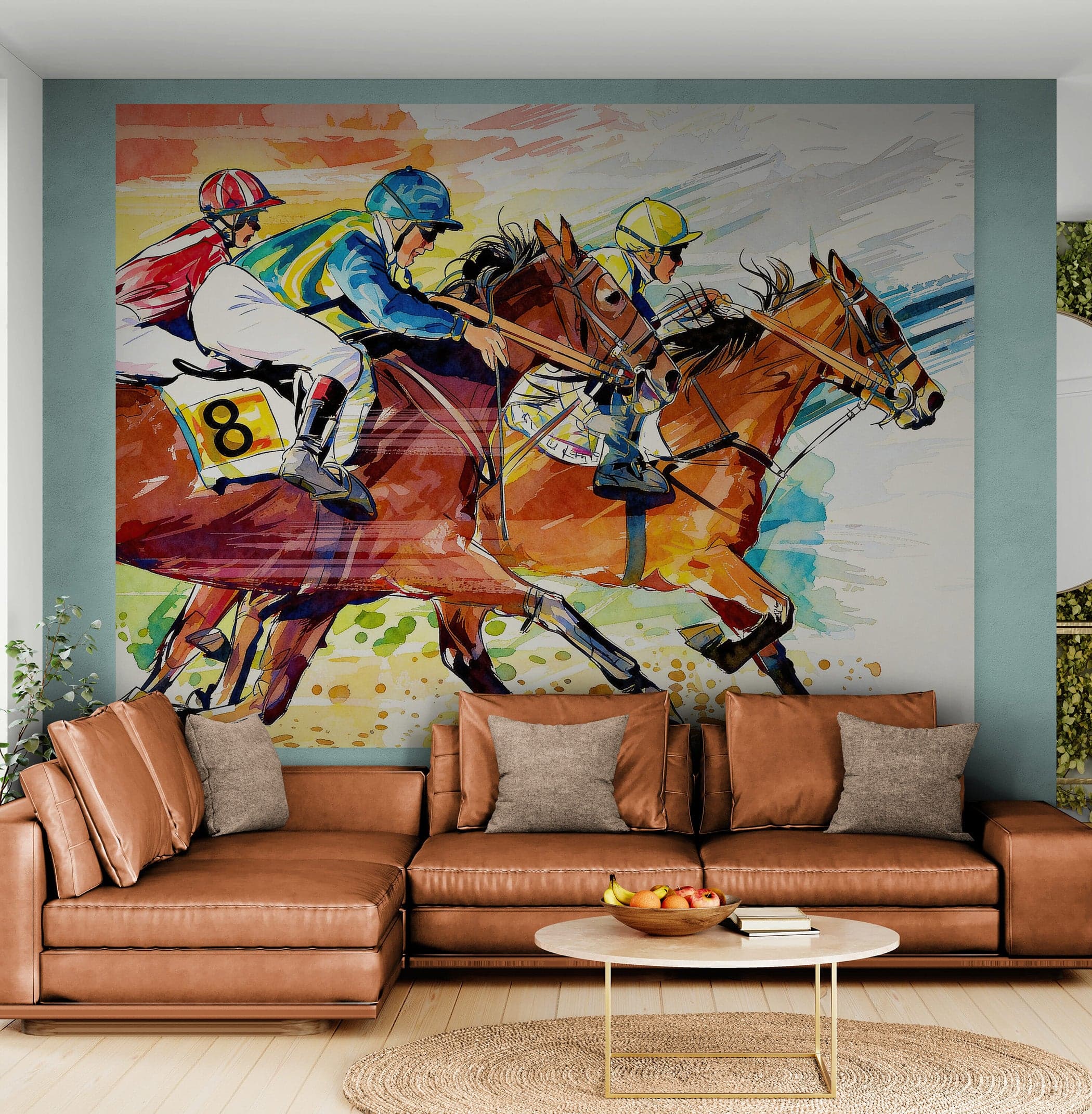 Jockey Equestrian Horse Racing Colorful Wall Mural. #7047