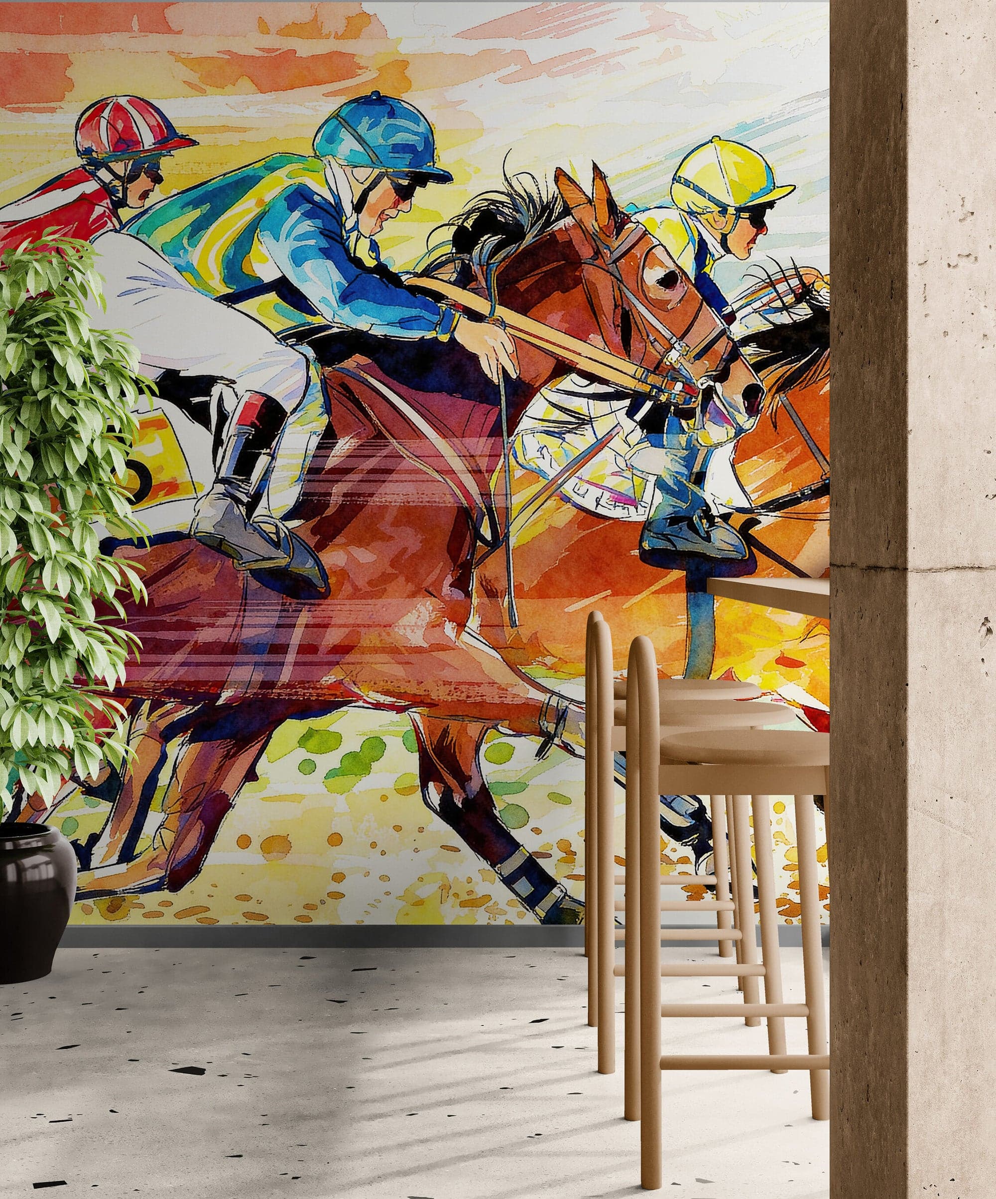 Jockey Equestrian Horse Racing Colorful Wall Mural. #7047