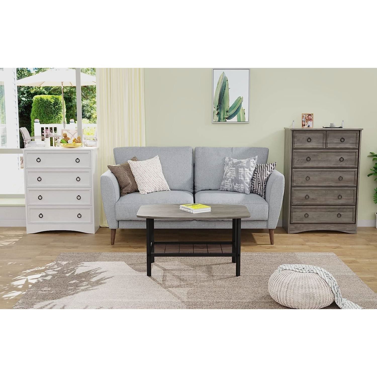 Gray Wash Tall Dresser 6 Drawer Bedroom Storage Cabinet