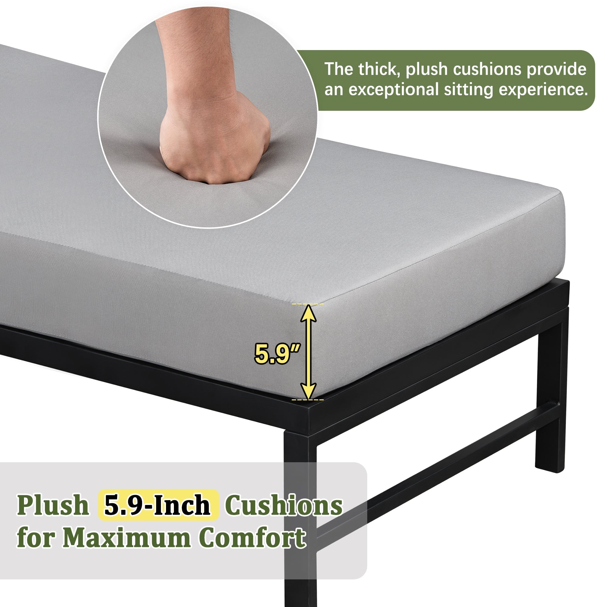 U_style Outdoor L-Shaped Sofa with Iron Frame and Ultra-Thick Cushions