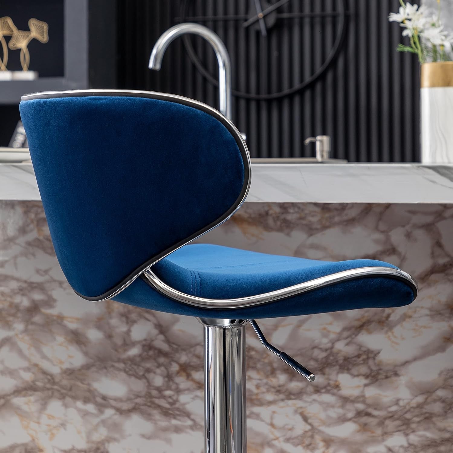 Blue Velvet Upholstered Adjustable Swivel Barstool Set Of 2