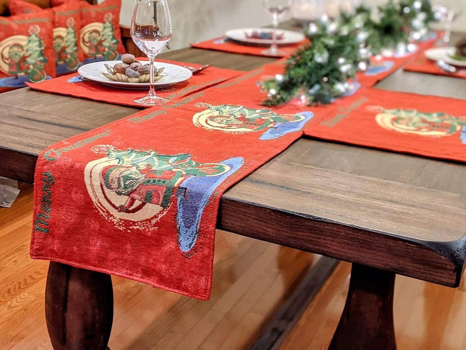 DaDa Bedding Red Santa Claus Christmas Tree Woven Tapestry Dining Table Runner (17615)