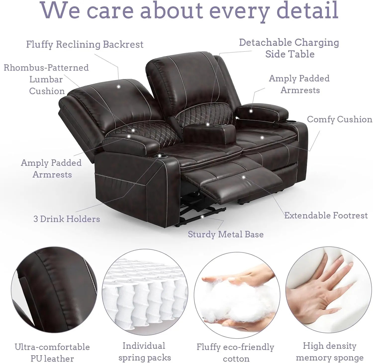 Leather 2 Seater Recliner Sofa Couch