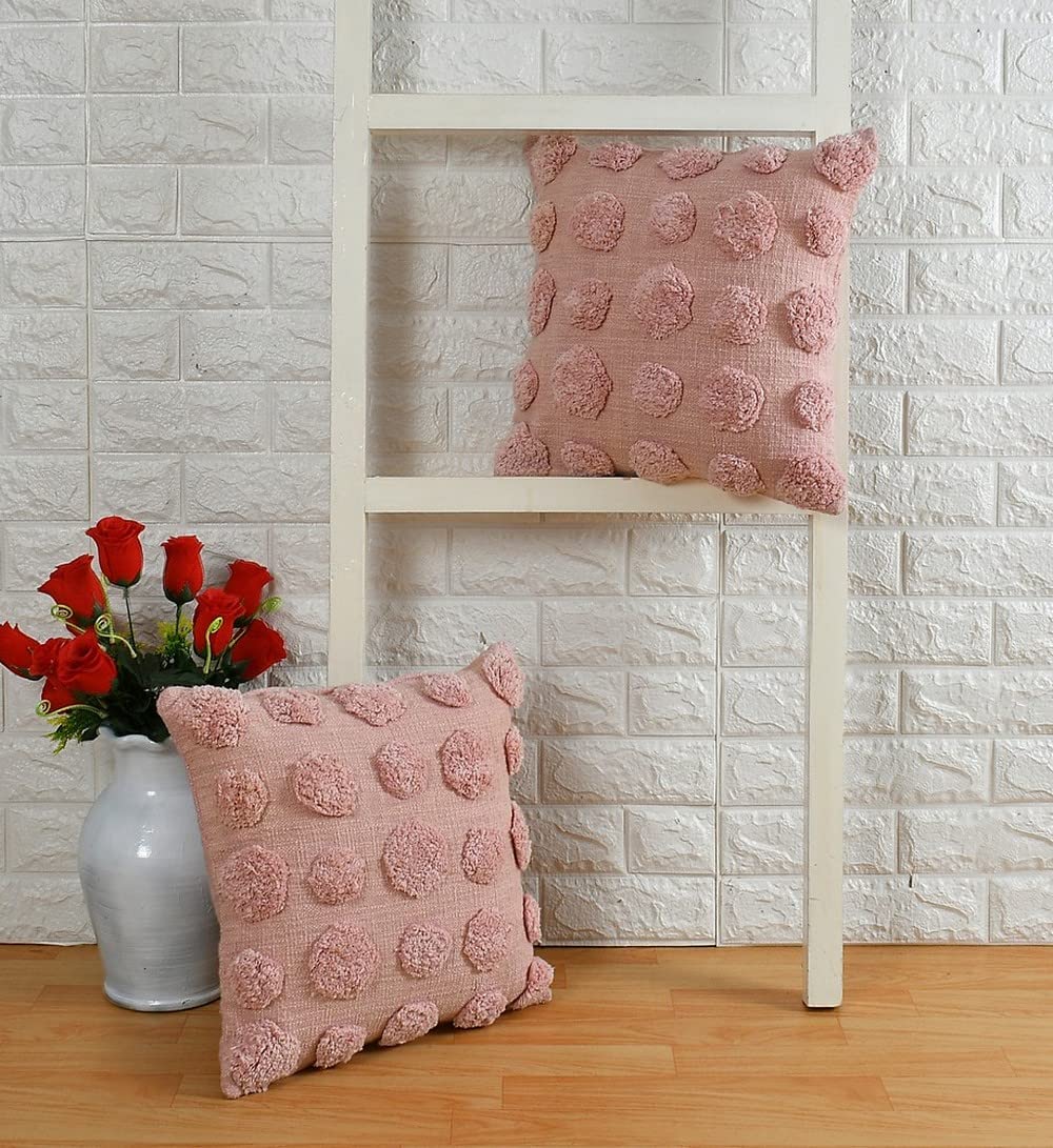 Pink Polka Dot Cushion Cover | 40x40cm | Tufted Organic Cotton | Handmade-0