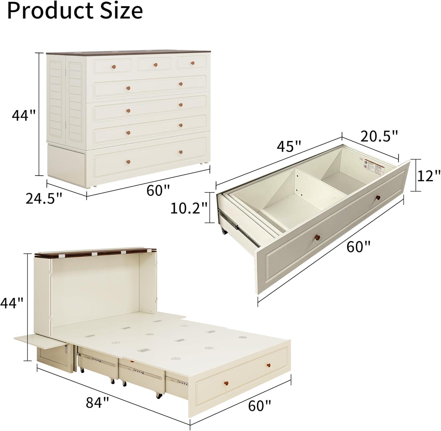Queen Murphy Bed Cabinet with Storage & USB Ports - PRHOMZ