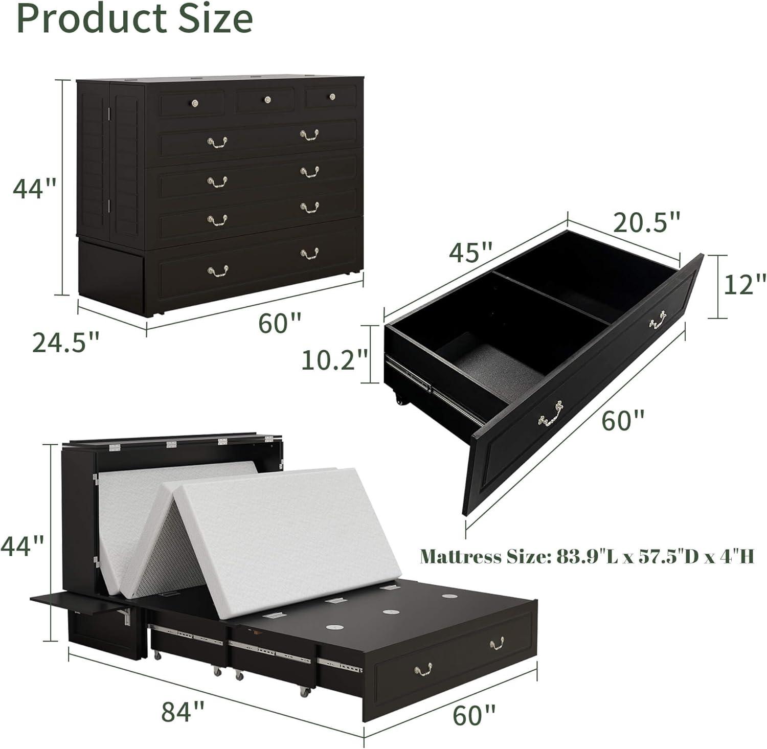Queen Murphy Bed Cabinet with Storage & USB Ports - PRHOMZ