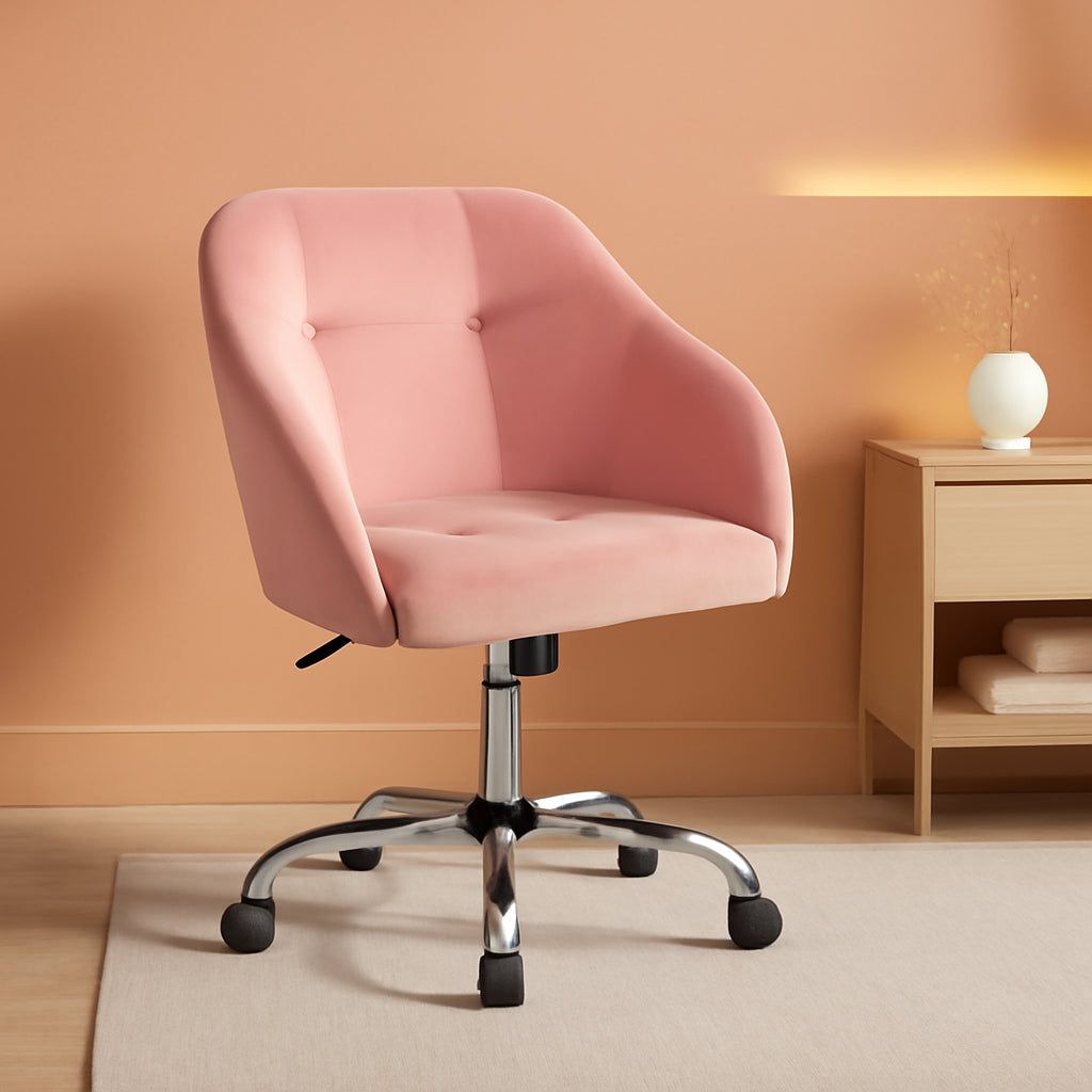 Pink Velvet Desk Chair With Swivel Office Chair Modern