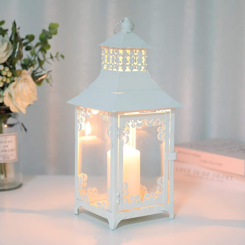 14.5'' High Vintage Style Candle Lantern White-0