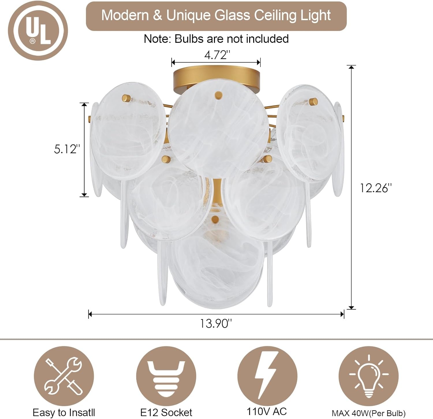 Gold 4 Light Crystal Glass Flush Mount Ceiling Light-4