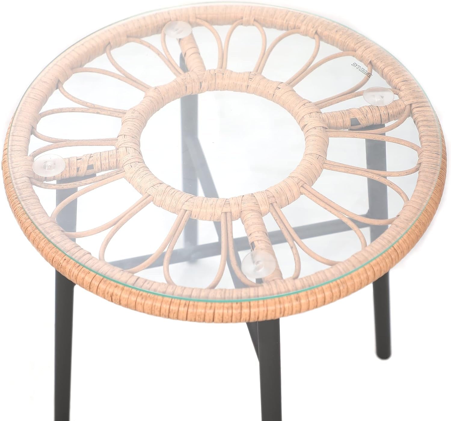 3 Piece Outdoor Patio Furniture Set With Conversation Bistro Tempered Coffee Table And Green Wicker Chairs