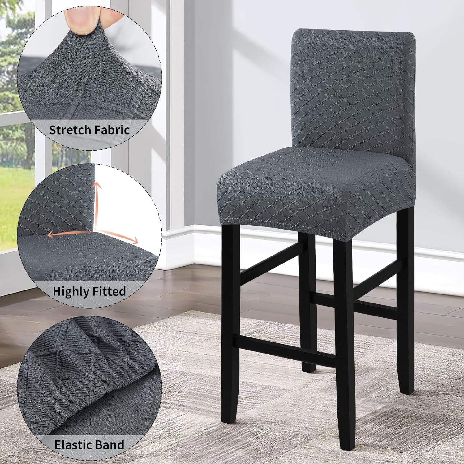 Waterproof Bar Stool Covers Grey Slipcovers 4 Pack Set