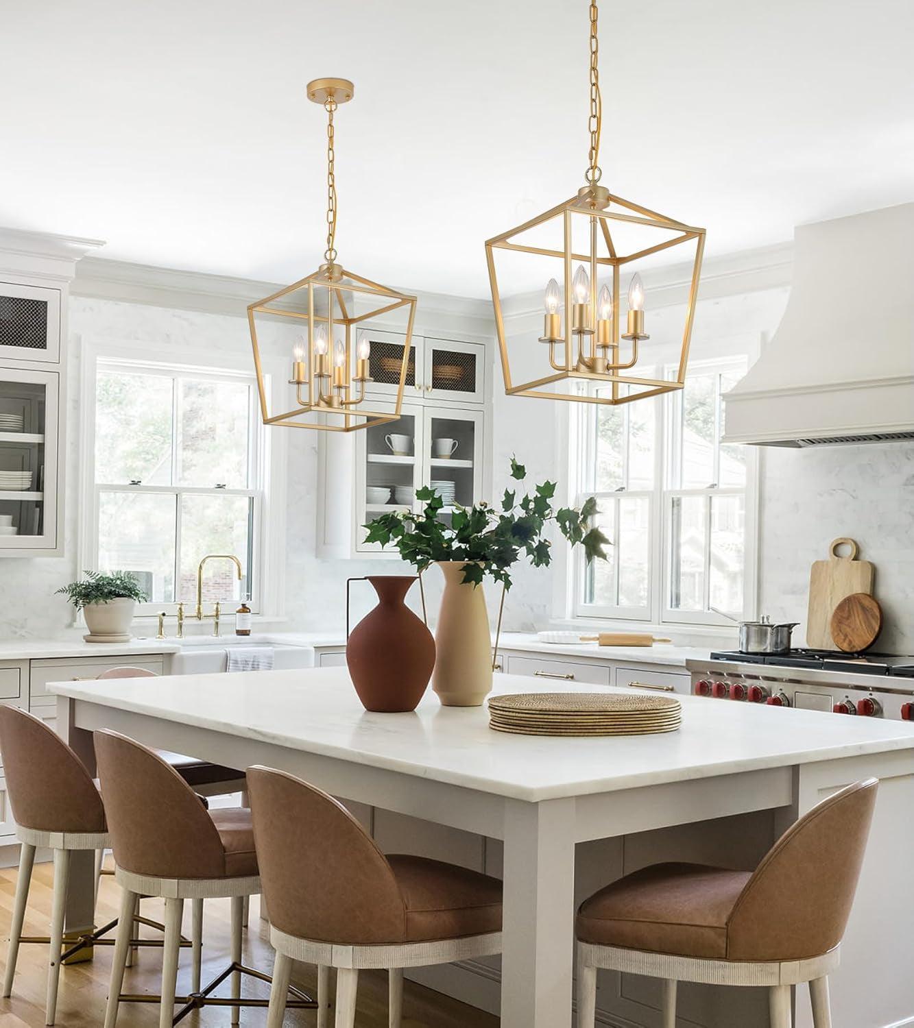 Industrial Gold Four Light Chandelier Lantern Fixture-4