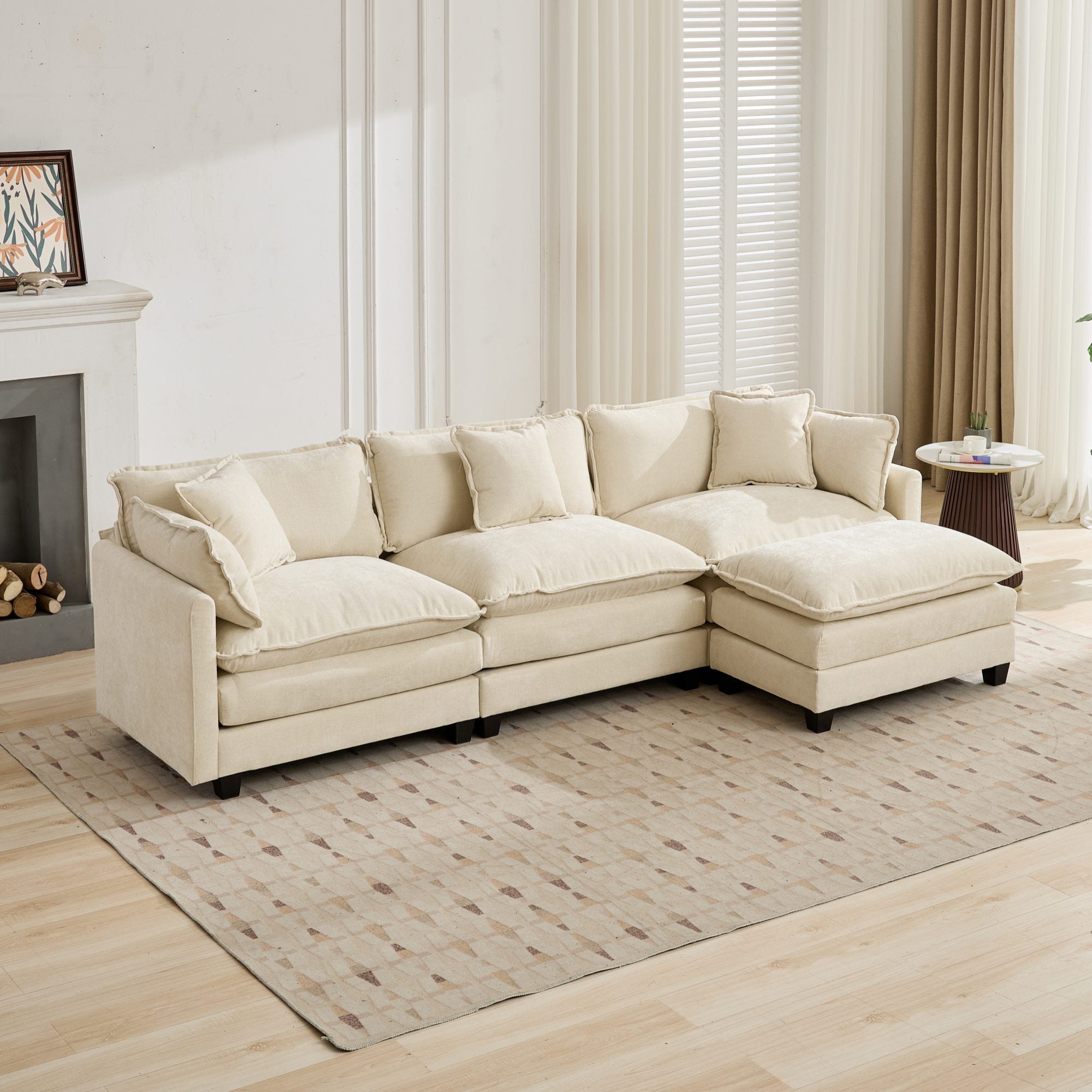 Cloud3 Seats Sofa (Ottoman is not included)Chenille Fabric in Beige