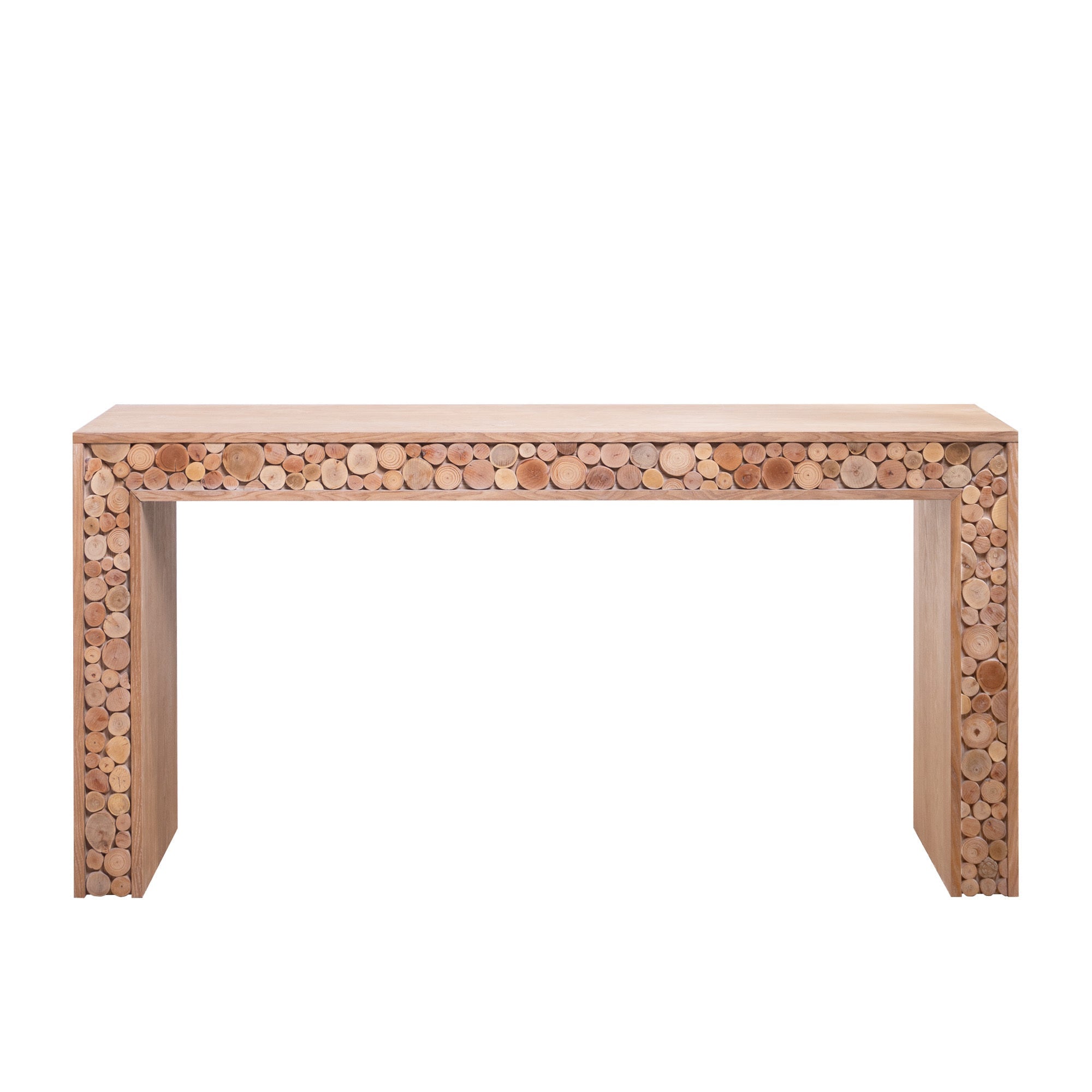 Rustic Wood Console Table with Natural Log Accents – 62" Entryway Table