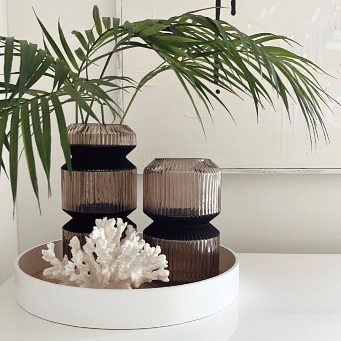 Ribbed Designer Vase-Medium-Champagne - PRHOMZ