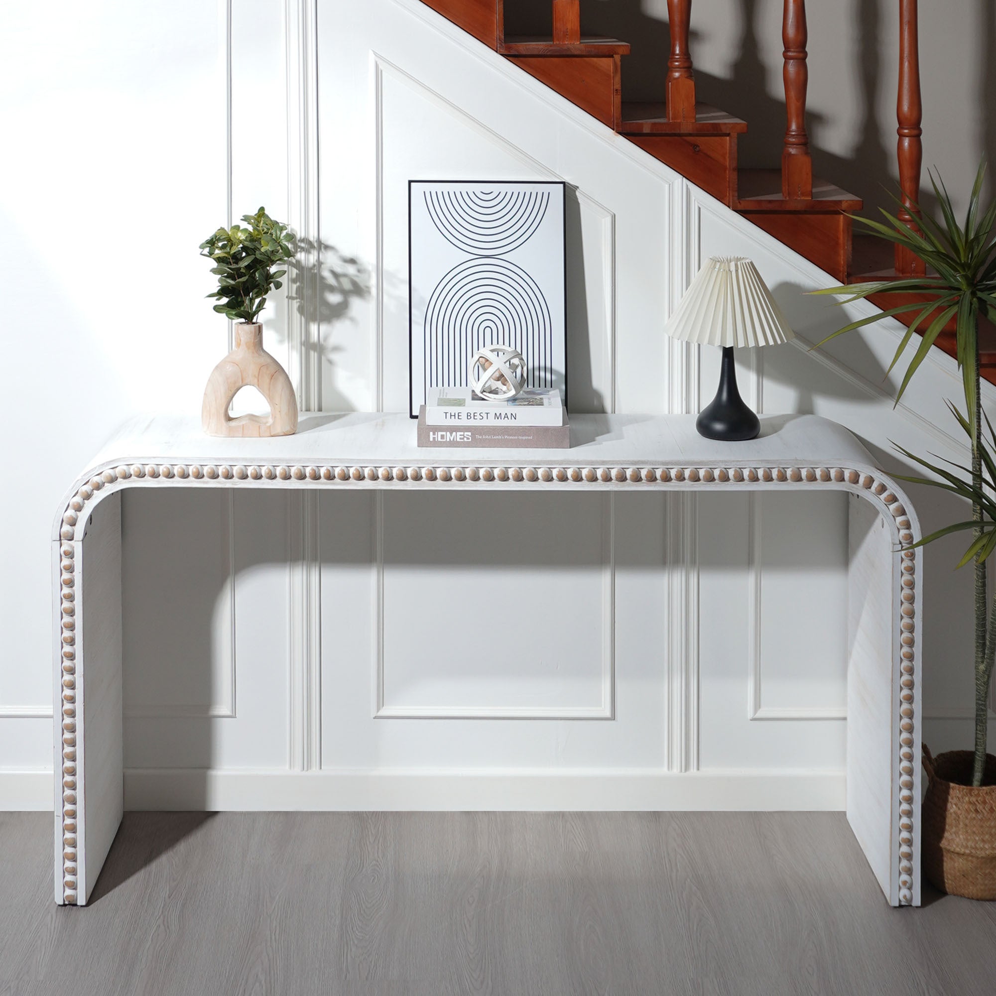 Washed White Console Table, 59in Entryway Table