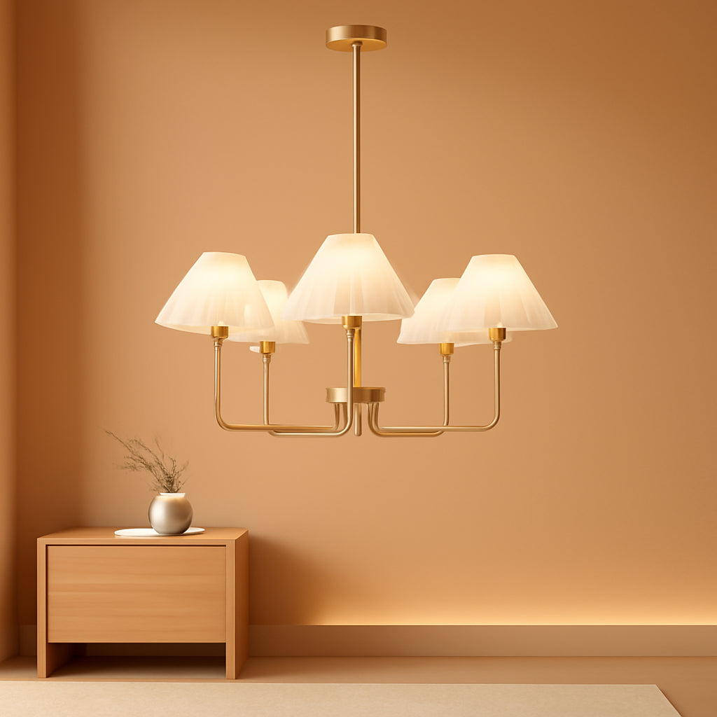 Golden Five Light Chandelier With Adjustable Height-0