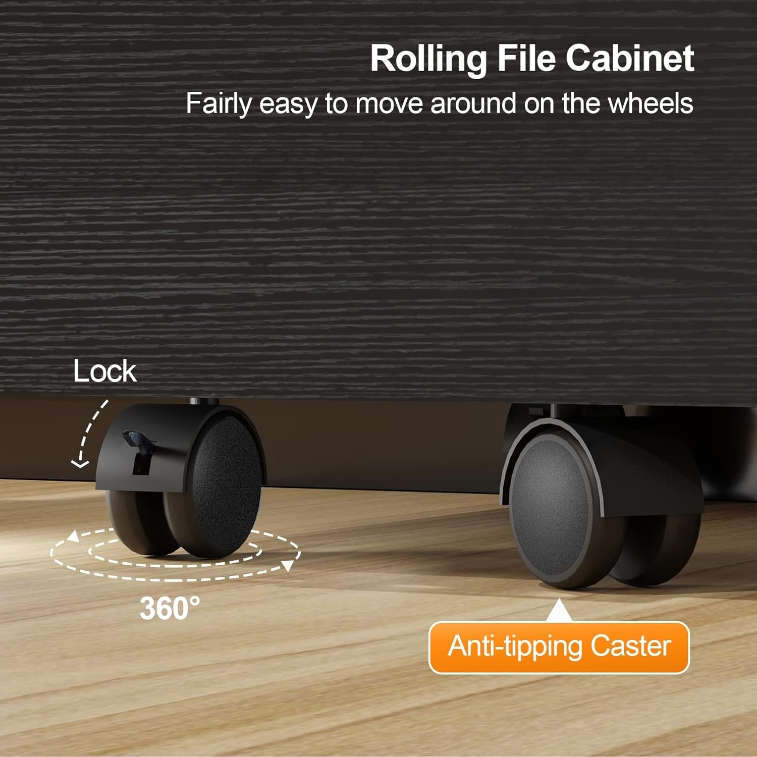 2 Drawer Rolling File Cabinet With Lock For Letter Size Folders Under Desk Black