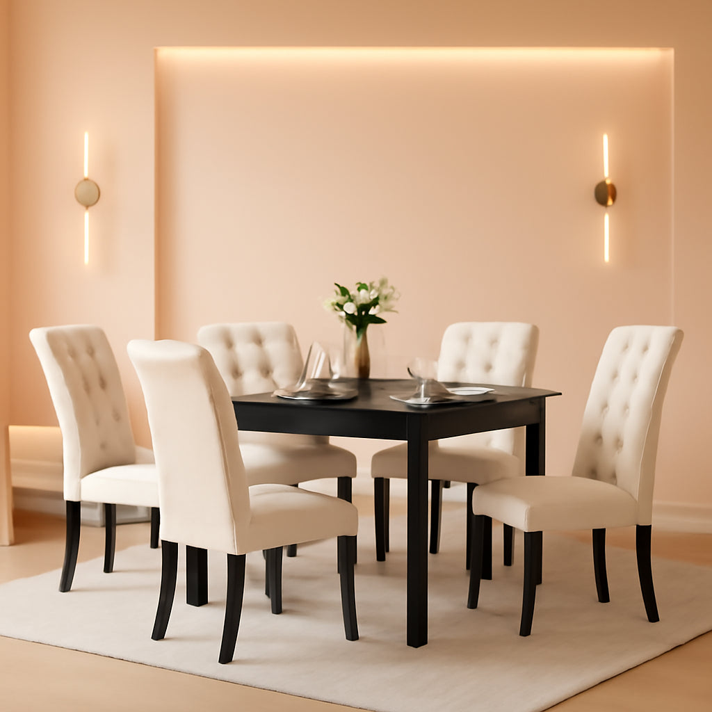 Rectangular Dining Table Set For Six Black Beige Two Tone