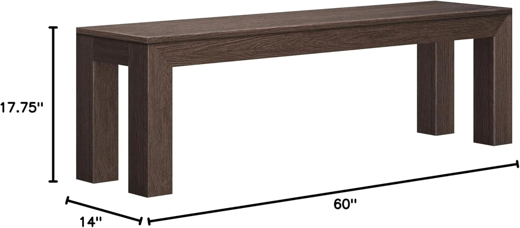 60 Inch Solid Wood Dining Bench Walnut Wirebrush Finish