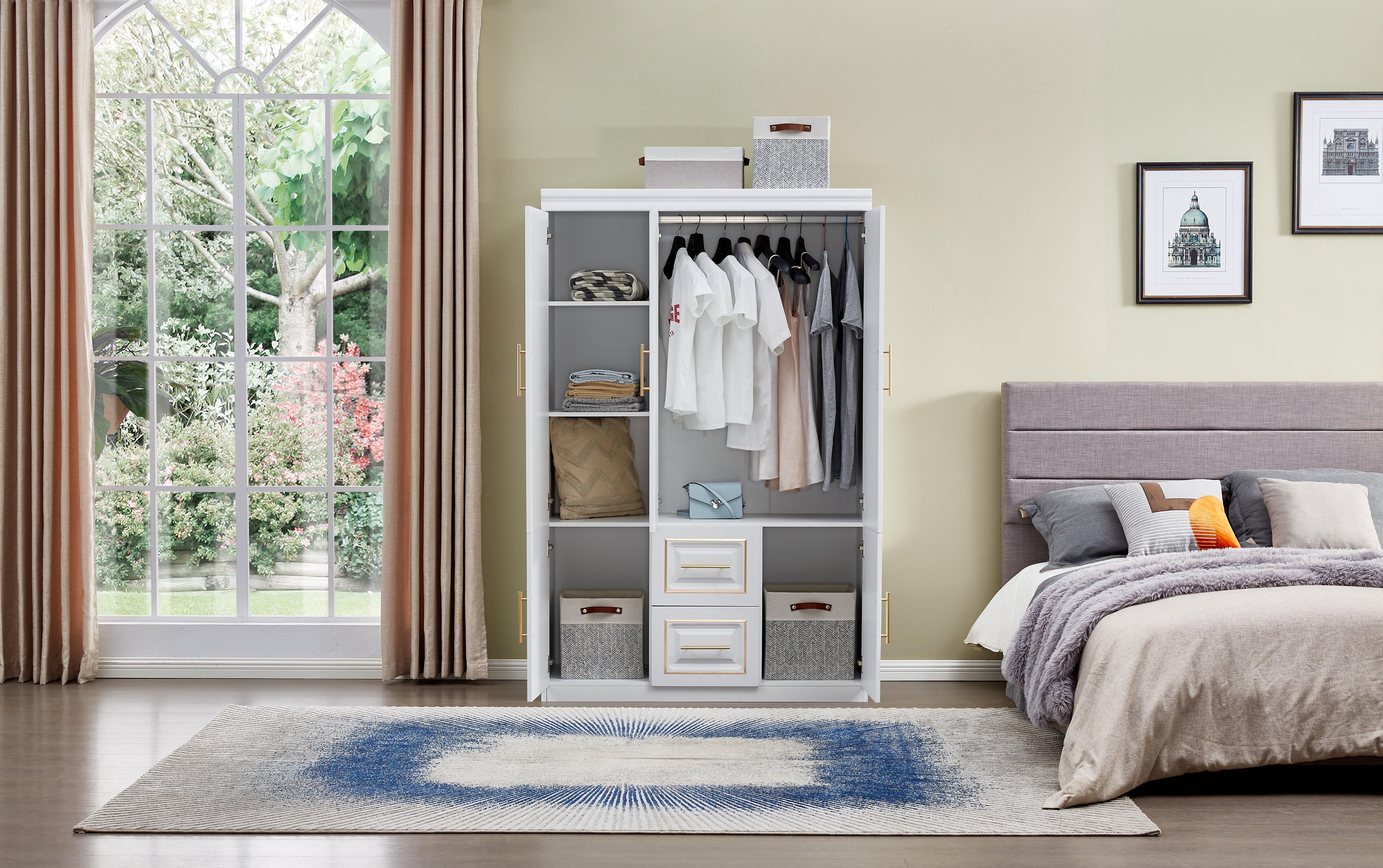 74” Tall White 3-Door Wardrobe Closet with Drawers by LivelyLodge | Freestanding Bedroom Armoire & Clothes Storage Cabinet with Hanging Rod and Shelves - PRHOMZ