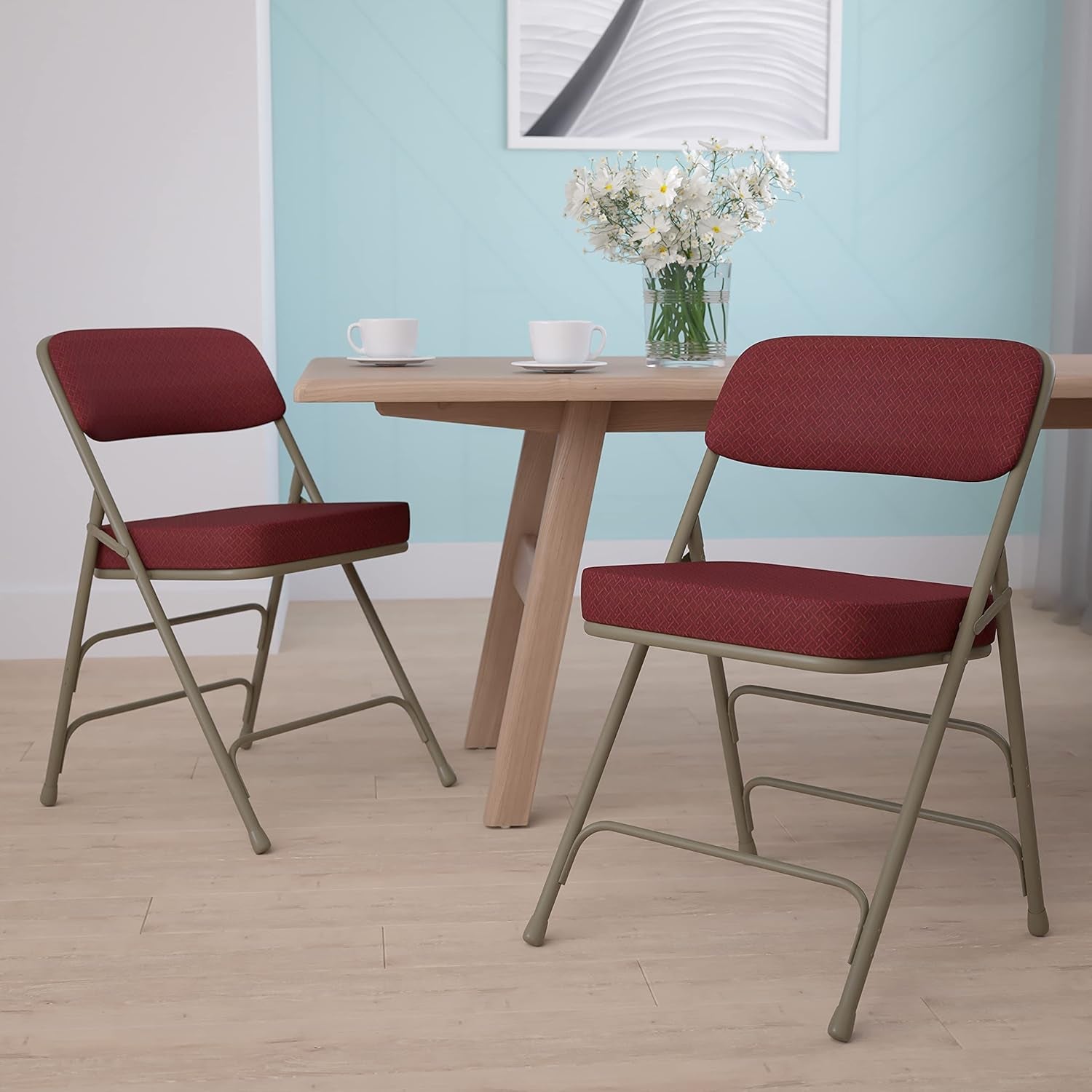 Hercules Folding Chairs Cushioned Burgundy Set of 2