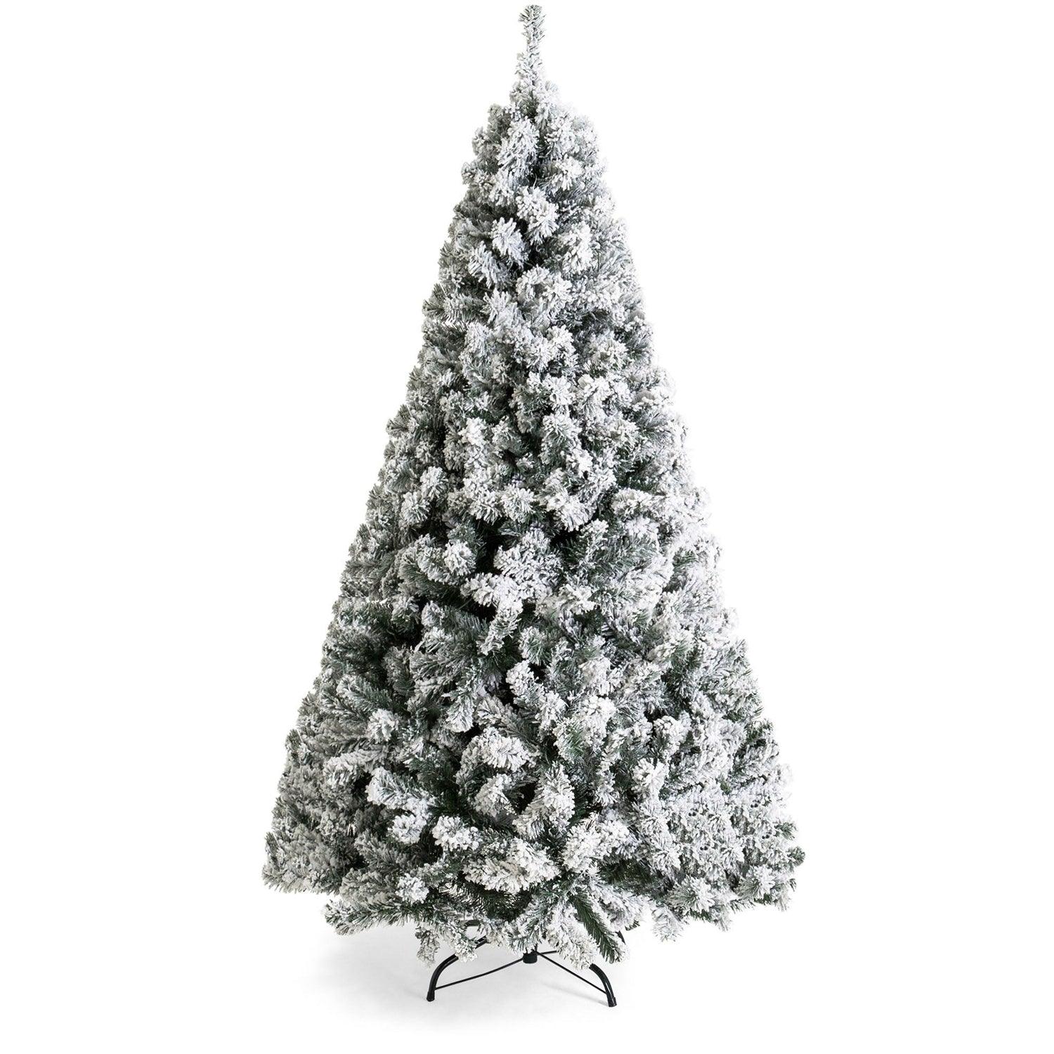 7.5 Foot Easy Set Up Snow Flocked Faux Pine Christmas Tree with Metal Stand - PRHOMZ