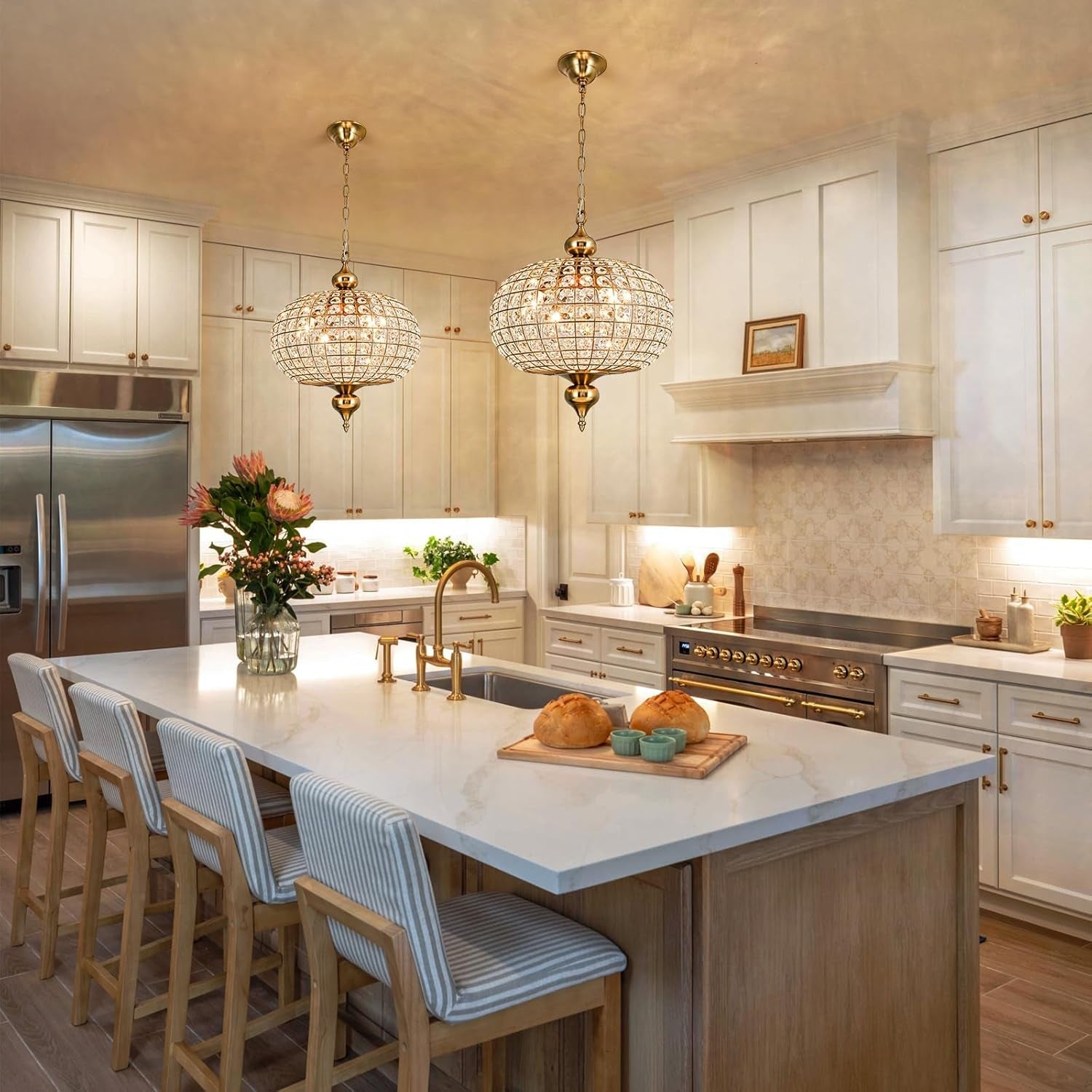 Gold Crystal Chandelier Contemporary Pendant Sixteen Inches-1