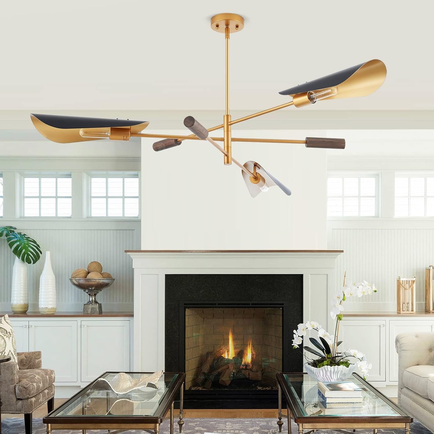 51 Inch Industrial Brass Chandelier Wooden Pendant-0