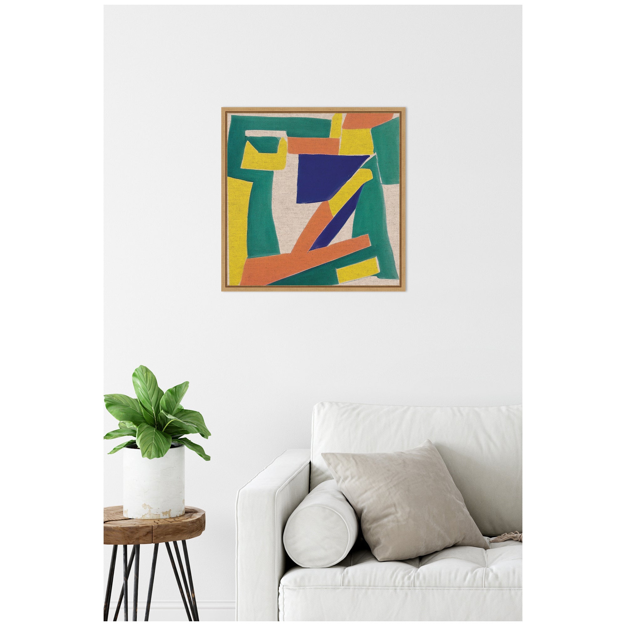 Sylvie Retro Refresh Painterly Shapes Neutral Linen Framed Canvas by The Creative Bunch Studio