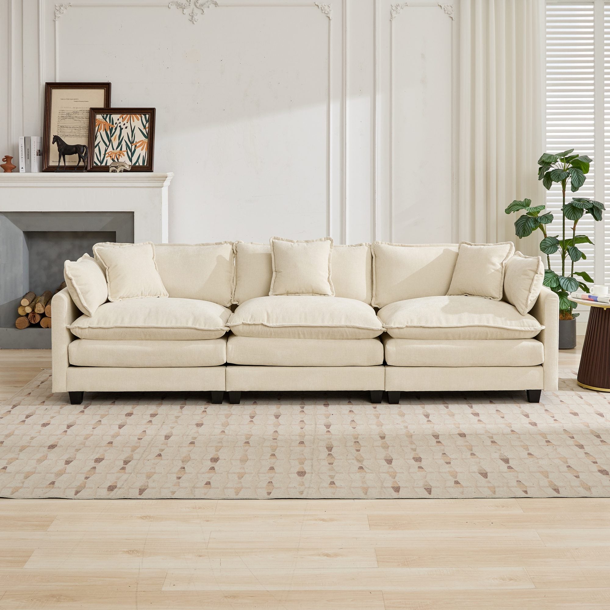 Cloud3 Seats Sofa (Ottoman is not included)Chenille Fabric in Beige