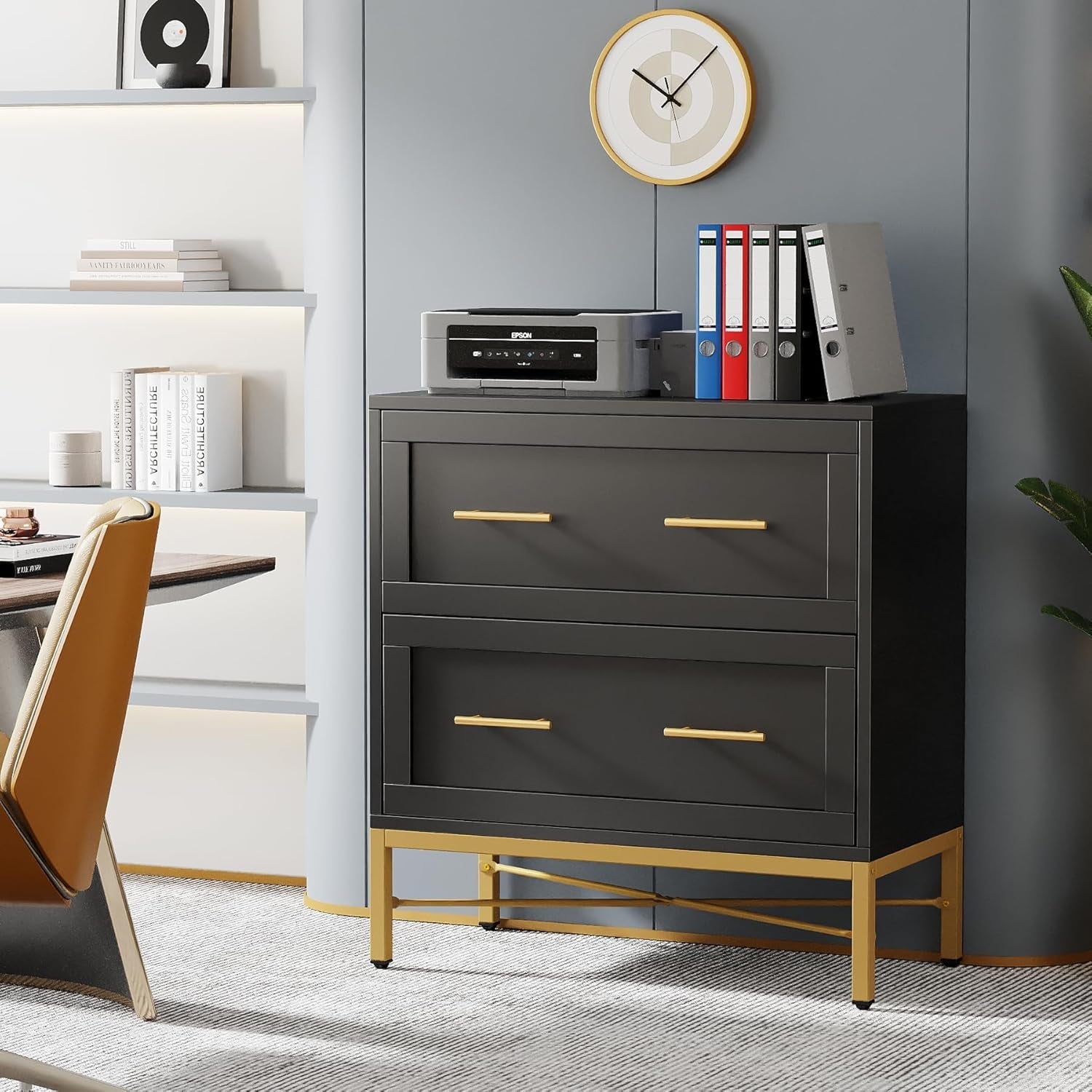 Black Gold 2 Drawer Lateral File Cabinet For Home Office