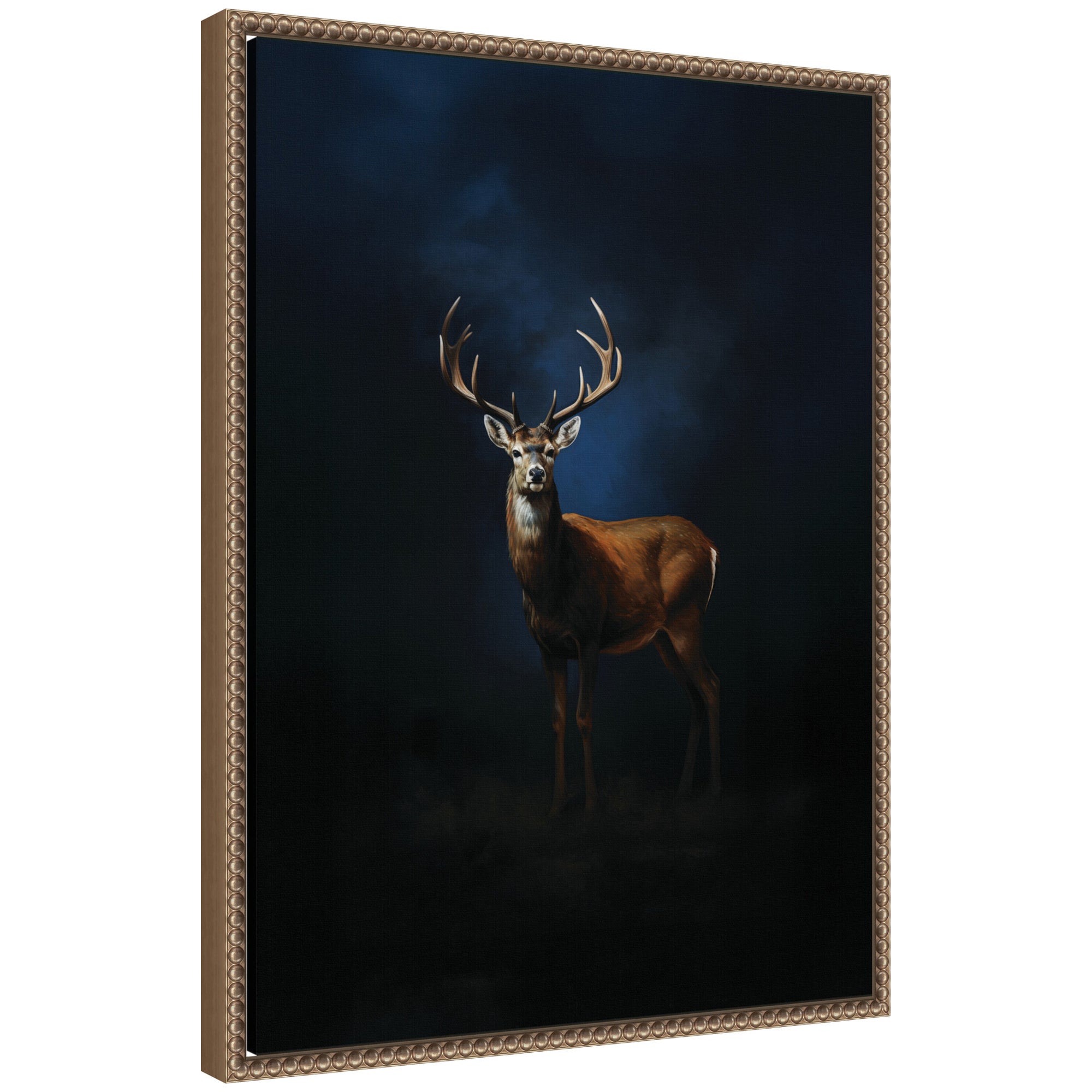 Cobalt Night Sky Deer by The Creative Bunch Studio Framed Canvas Wall Art Print