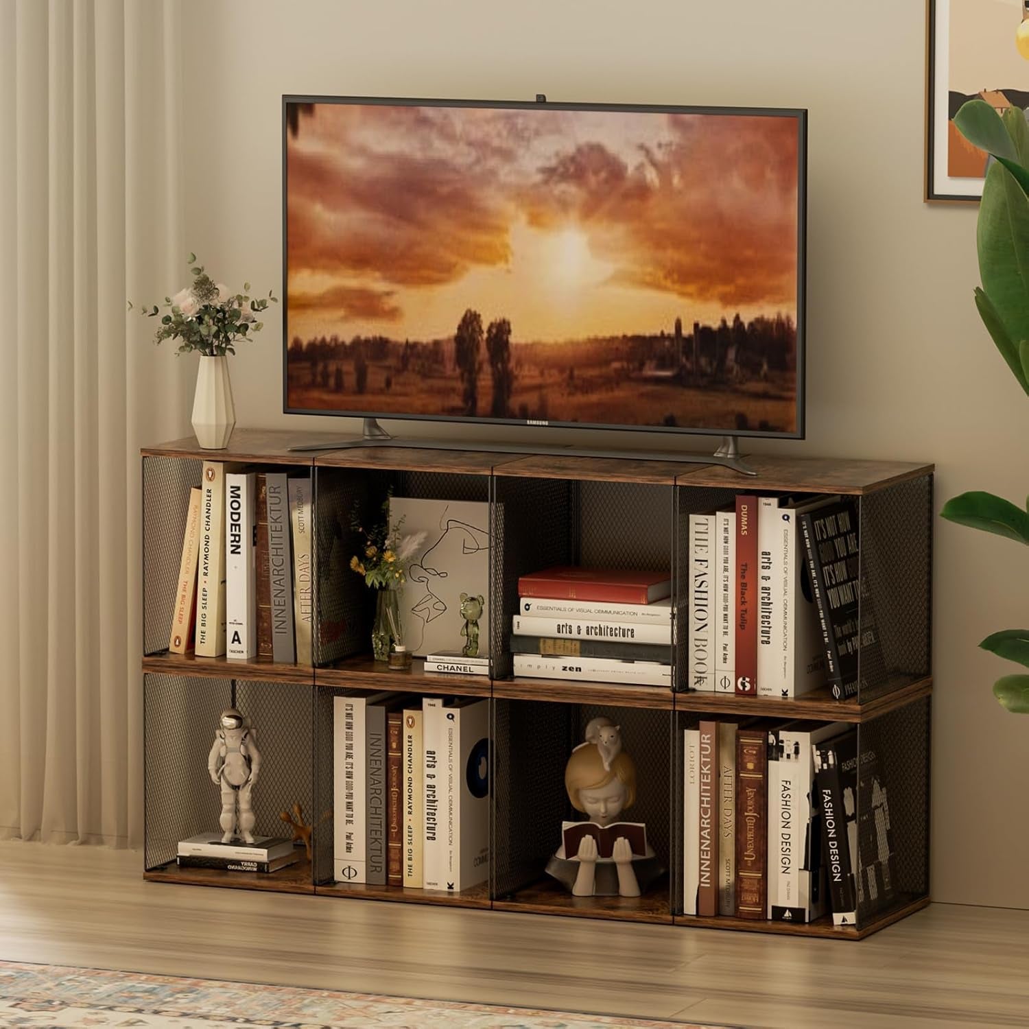 2 Cube Stackable Book Shelves Organizer Black Brown Wood For Kids Rooms And Living Spaces