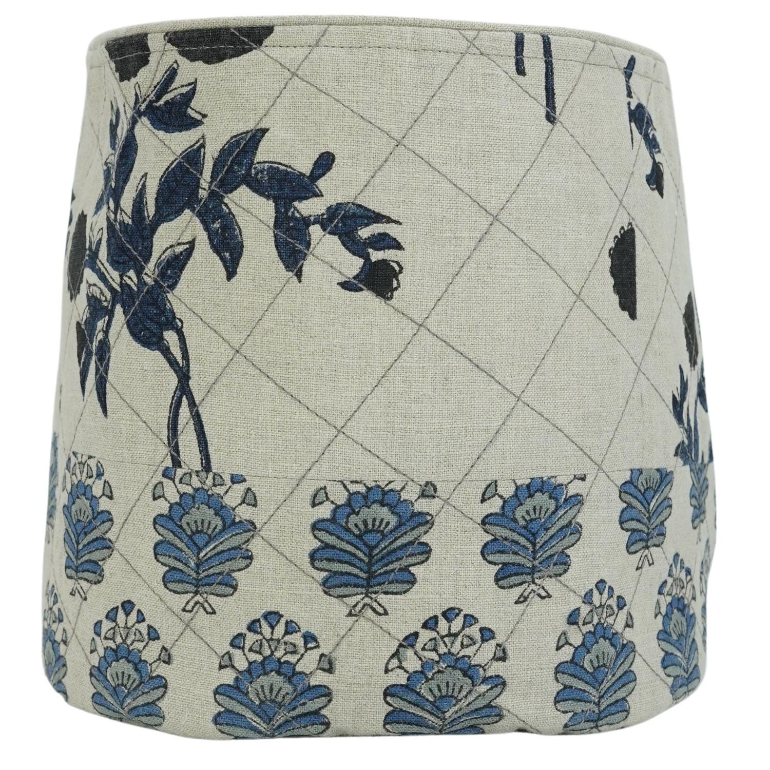 FLORAL LINEN HANGING ORGANIZER HOME DECOR CONTAINER SET IN BLACK & BLUE - BHEESHMA