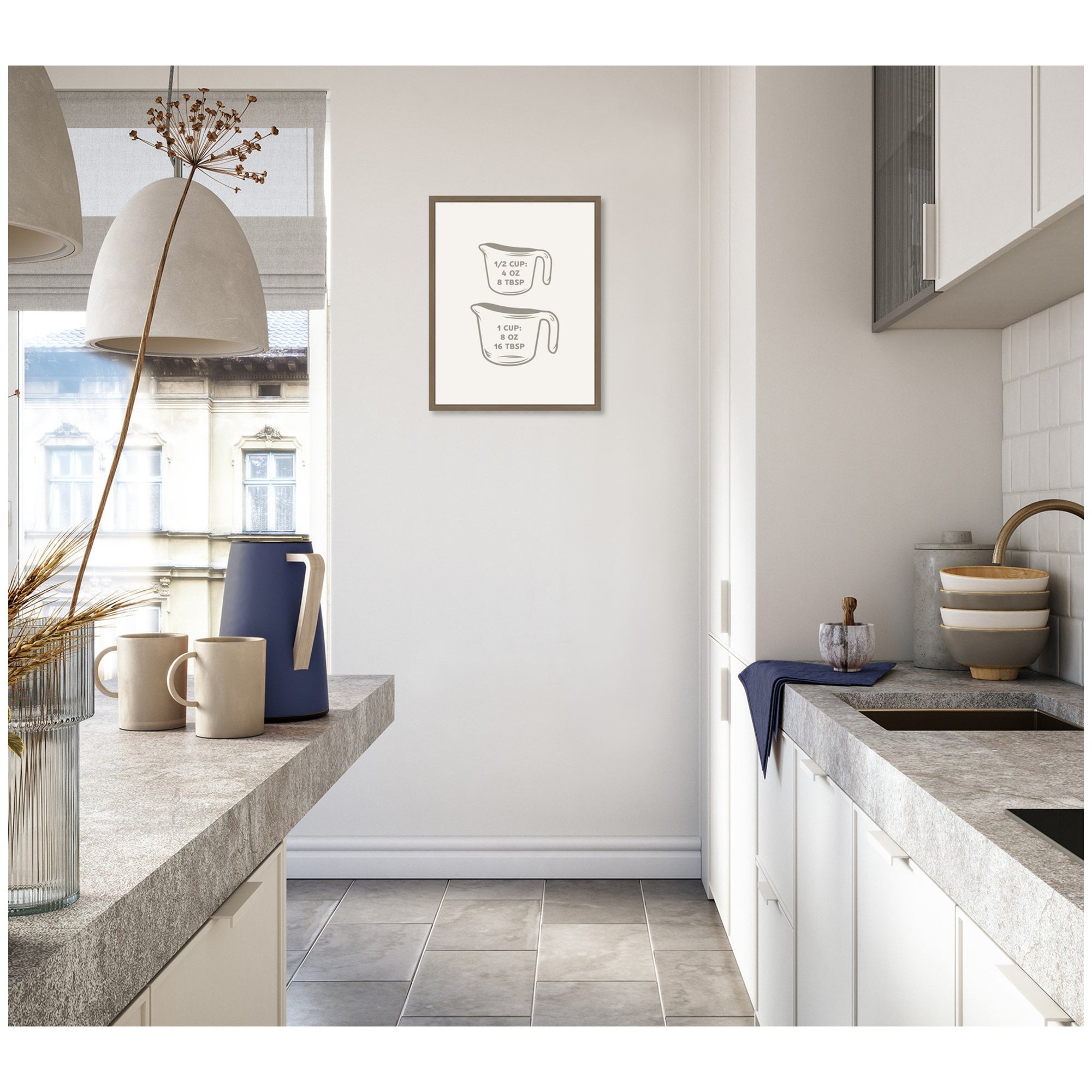 Kitchen Conversion Charts Cups by The Creative Bunch Studio Framed Canvas Wall Art Print