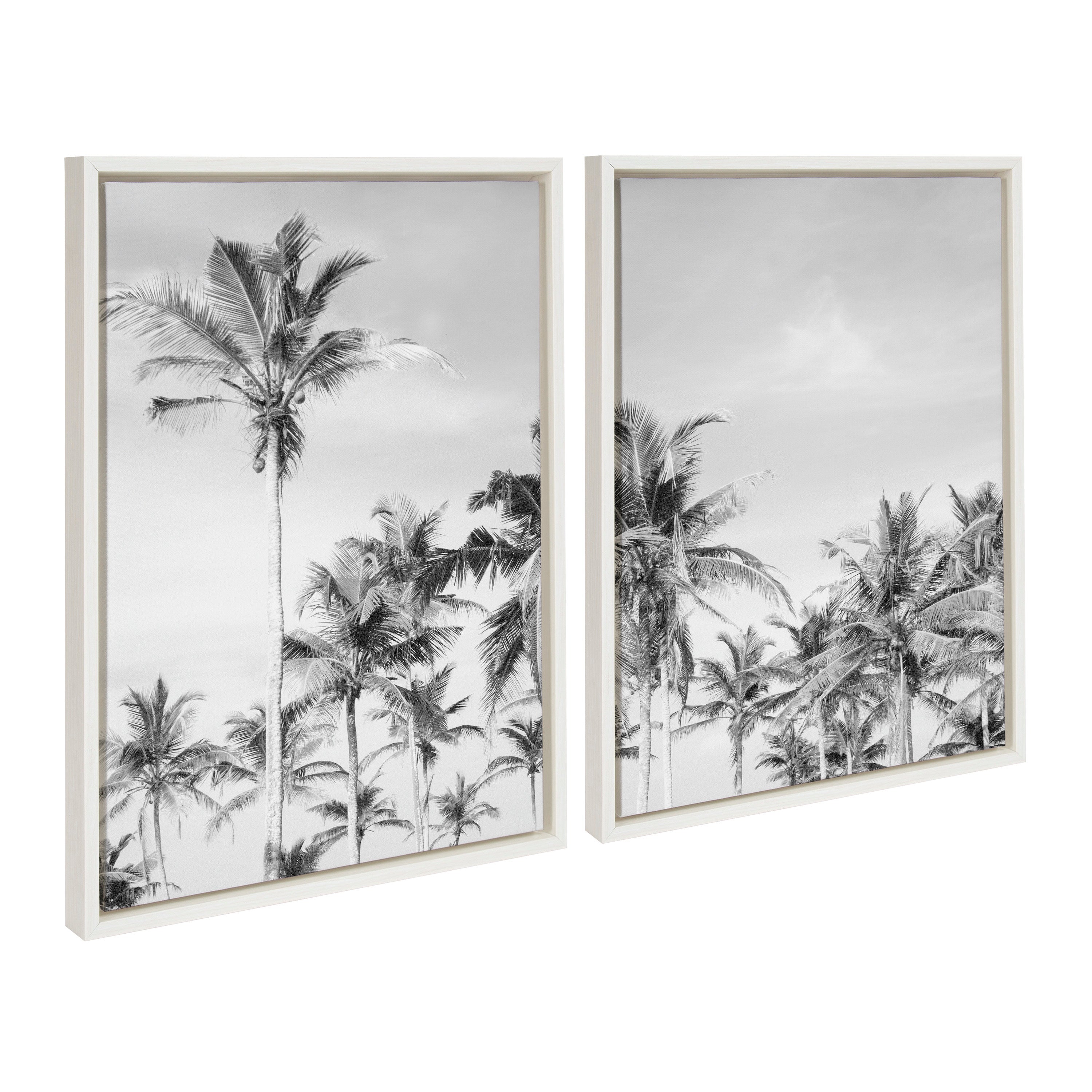 Sylvie Coastal Coconut Palm Tree Beach BW Framed Canvas Set by The Creative Bunch Studio