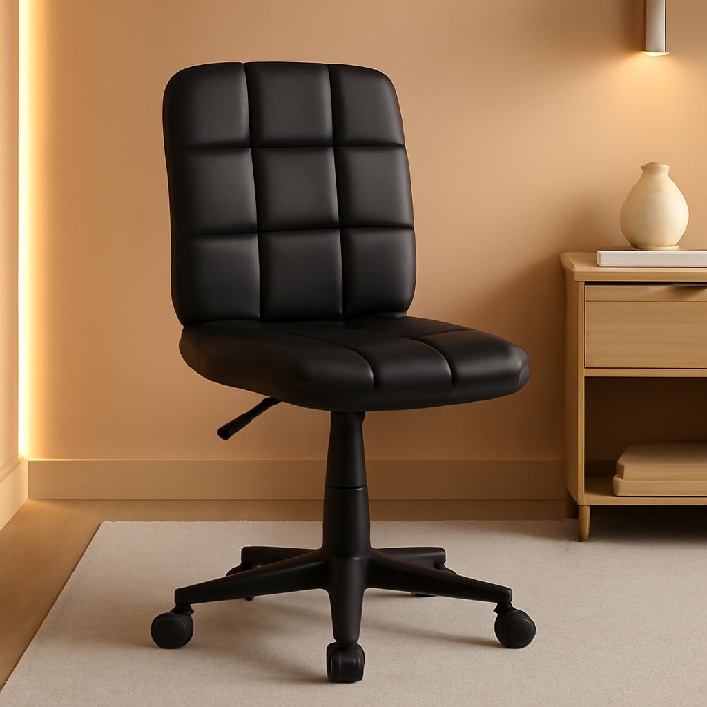 Clayton Mid Back Tufted Vinyl Office Chair Black Swivel