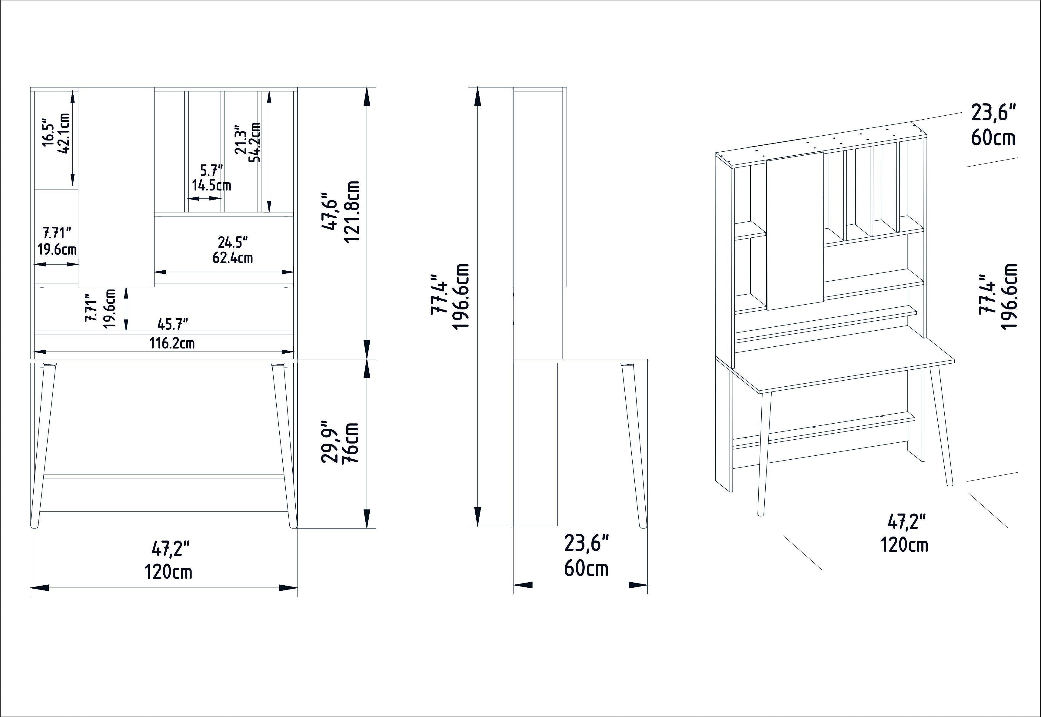 Wood 77" Tall Multifunctional Computer Credenza Desk with A Cabinet & Shelves
