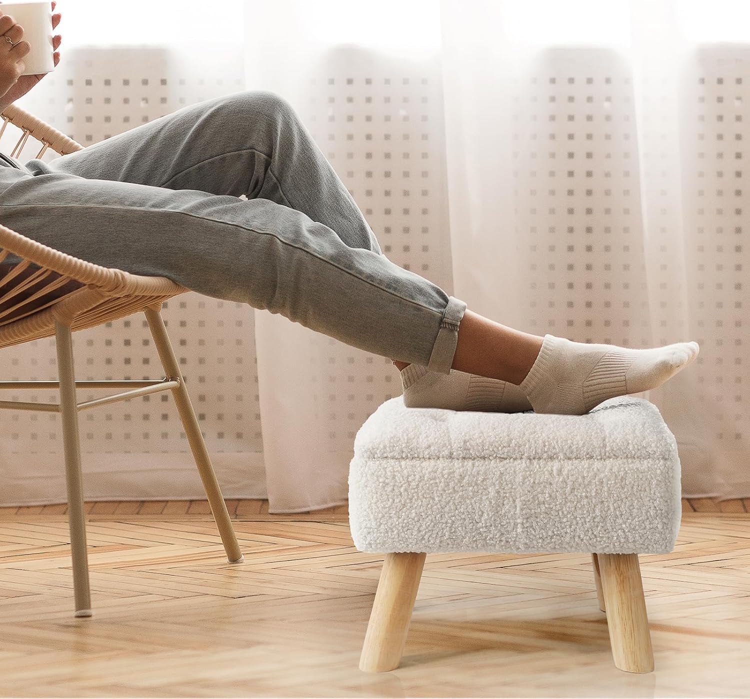 Cream Velvet Storage Ottoman With Extra Cushioning