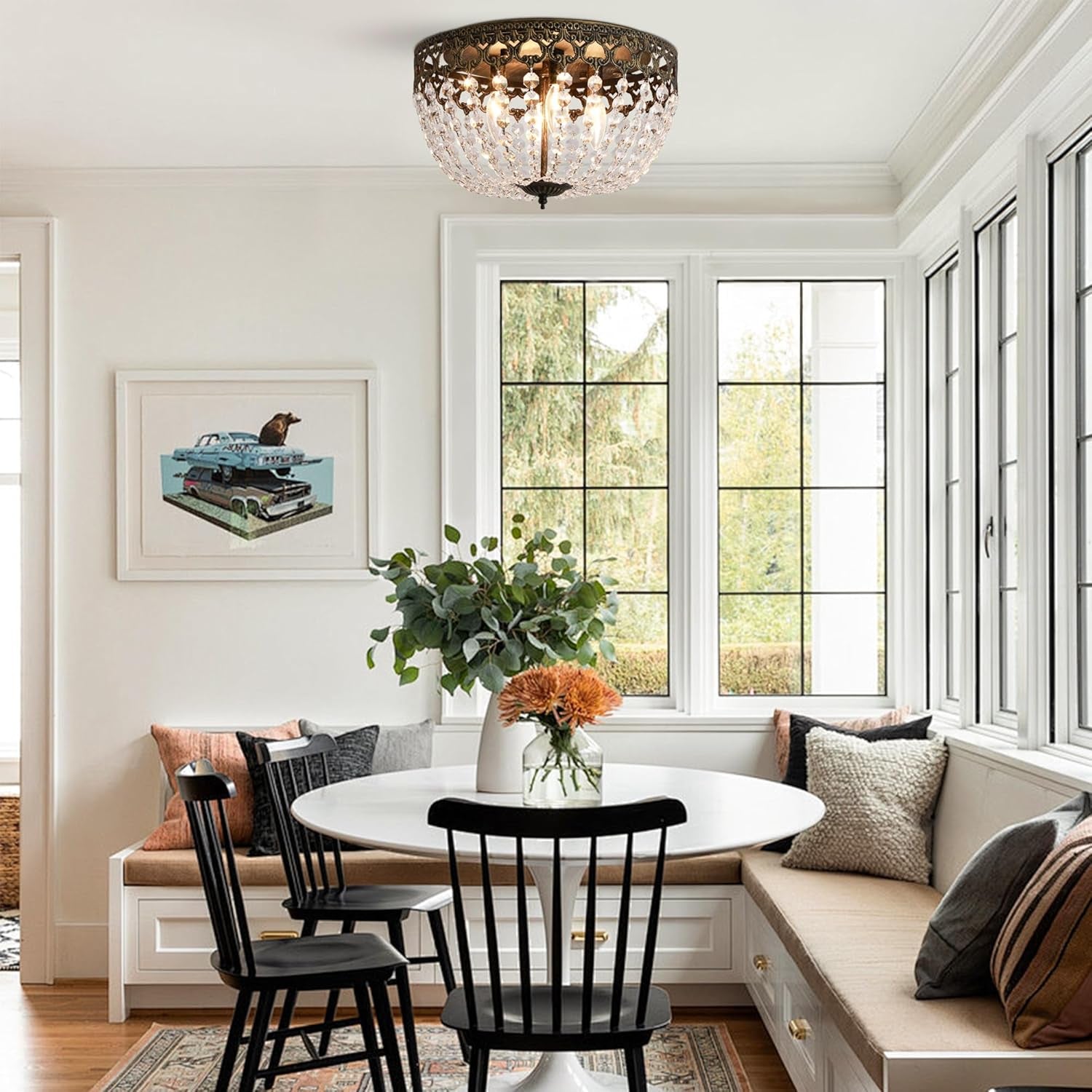 15 Inch Bronze Crystal 4 Light Flush Mount Ceiling Light-4