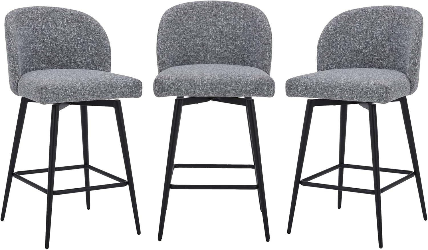 Set Of 3 Counter Height Bar Stools 360 Degree Swivel Grey