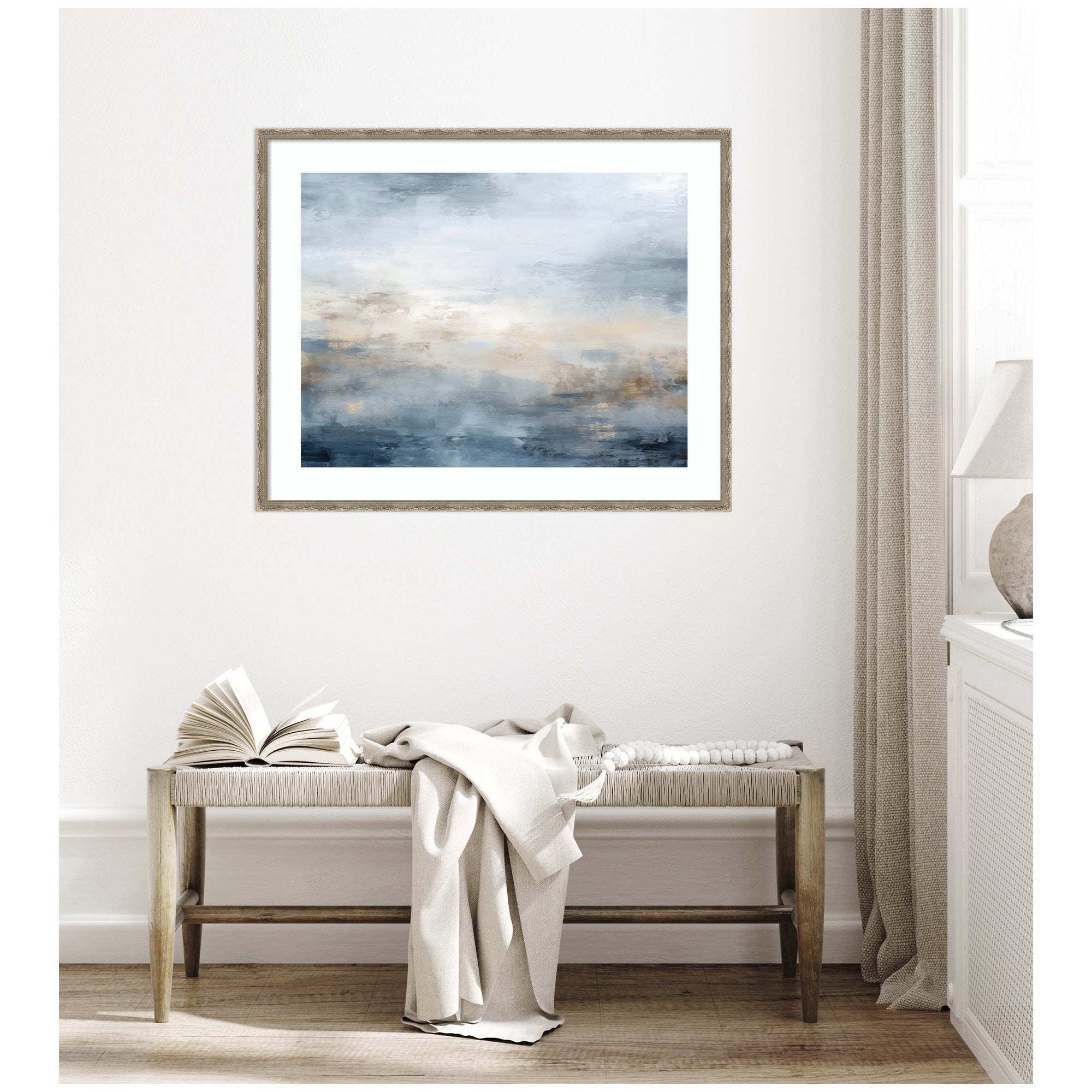 Framed Art Tonal Abstract Oceanic Nautical Serenity Blue Horizontal by The Creative Bunch Studio