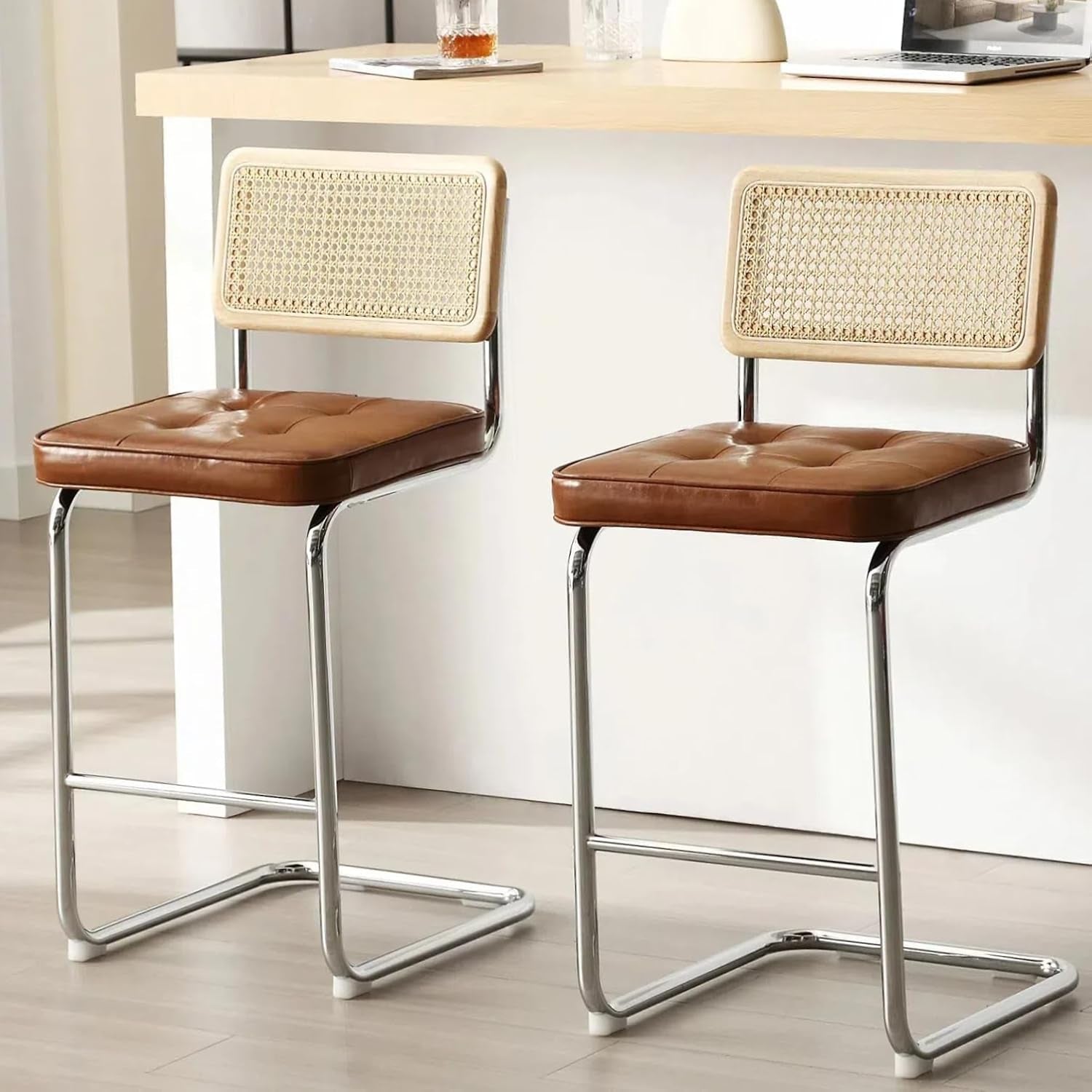 Modern Rattan Bar Stools Set of Two for Kitchens