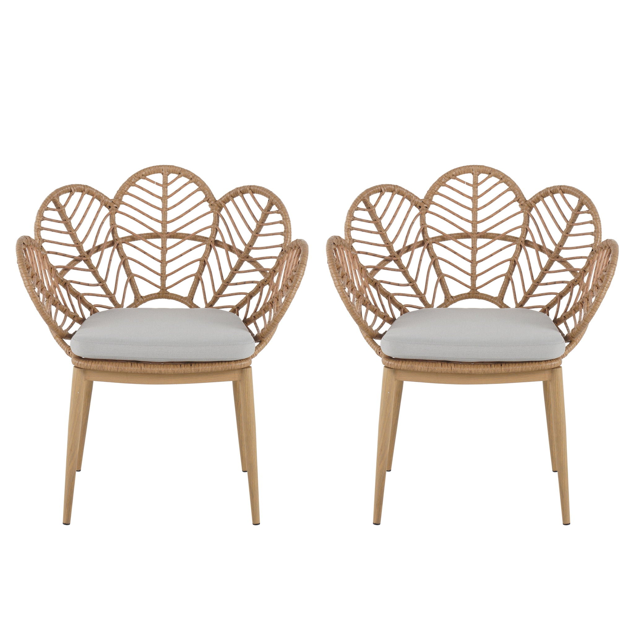 Kirk Outdoor Wicker Peacock Shape Papasan Style Chair Set of 2